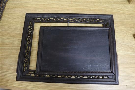 A single Chinese porcelain panel, in carved wood frame panel 15 x 24cm